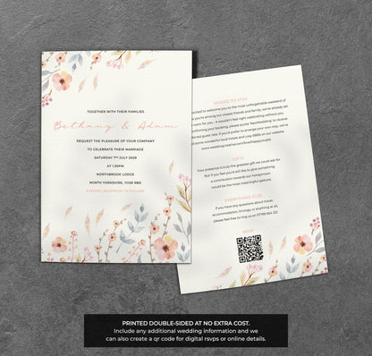 Pastel Meadow Wedding Invitation – Soft Floral Design with Kraft Envelopes