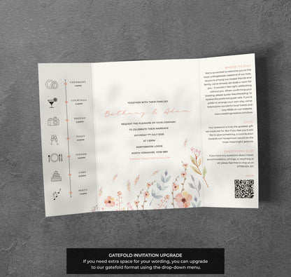 Pastel Meadow Wedding Invitation – Soft Floral Design with Kraft Envelopes