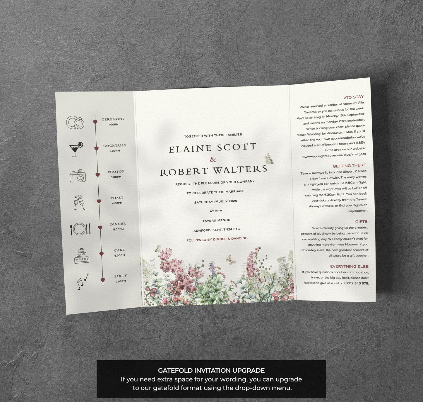 Wildflower Wedding Invitation – Meadow Floral Design with Kraft Envelopes