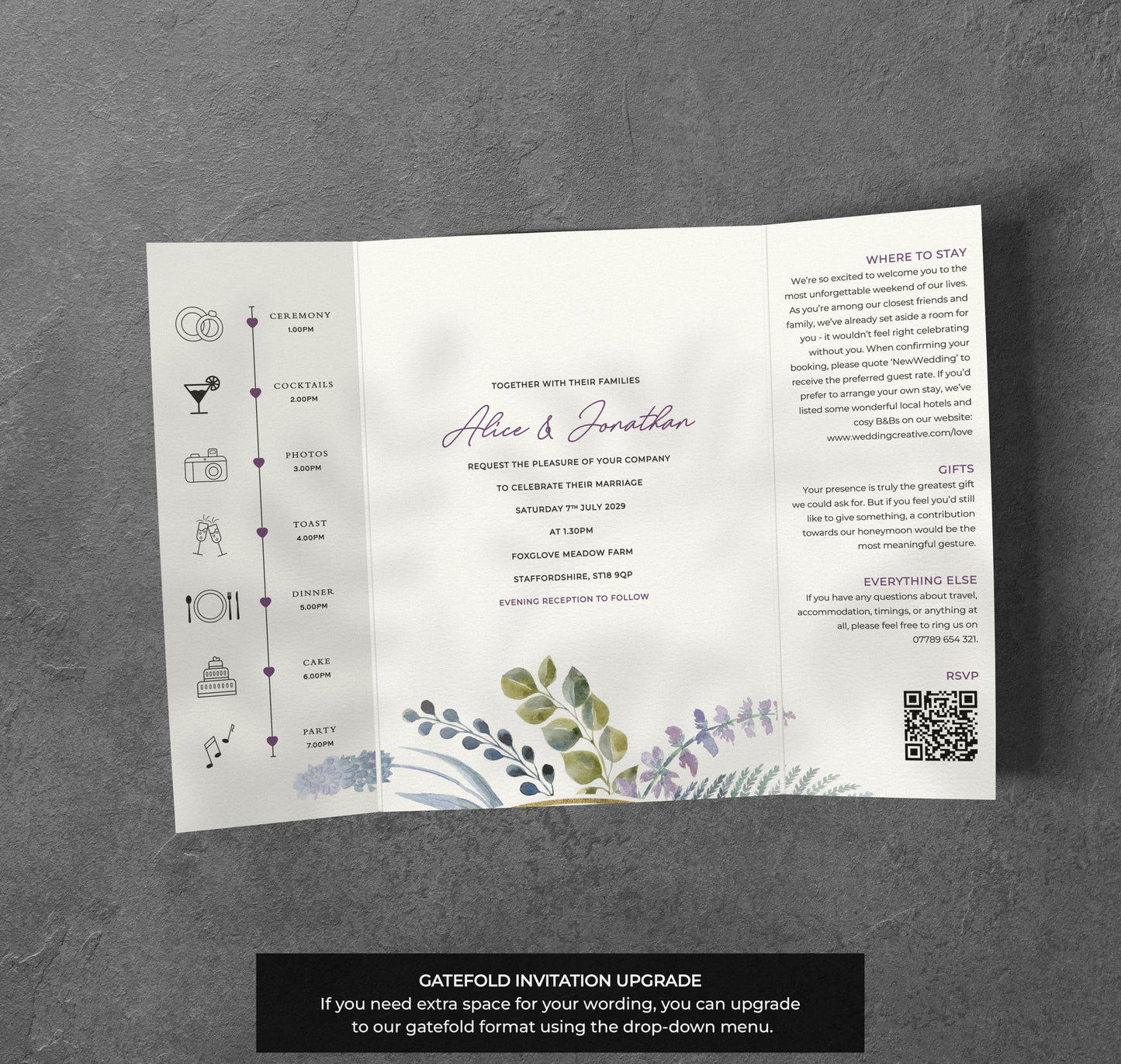 Botanical Frame Wedding Invitation – Wild Greenery Design with Kraft Envelopes