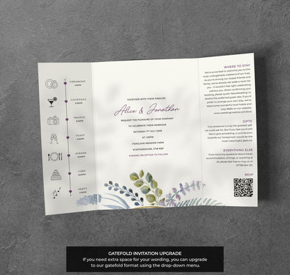Botanical Frame Wedding Invitation – Wild Greenery Design with Kraft Envelopes