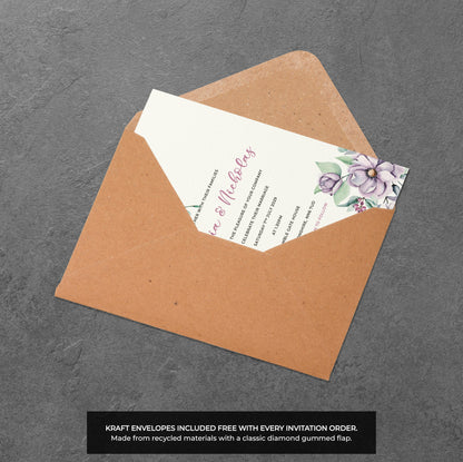 Blush & Lilac Floral Wedding Invitation – Modern Pastel Botanical Design