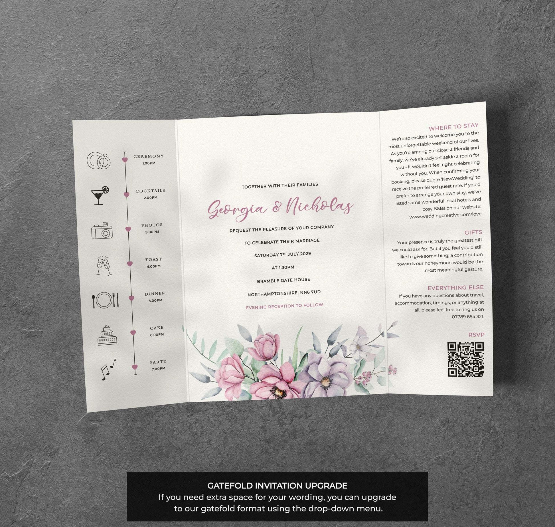 Blush & Lilac Floral Wedding Invitation – Modern Pastel Botanical Design