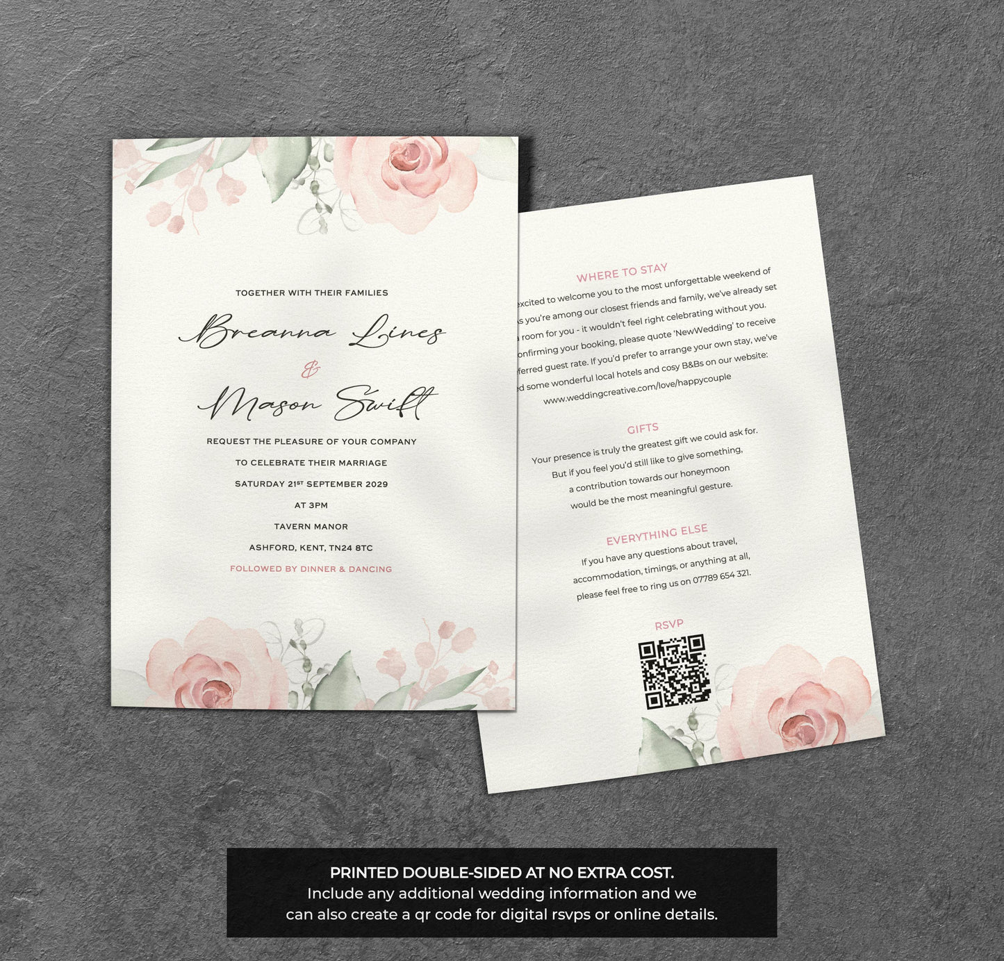 Blush Pink Floral Wedding Invitation – Elegant Pastel Botanical Design