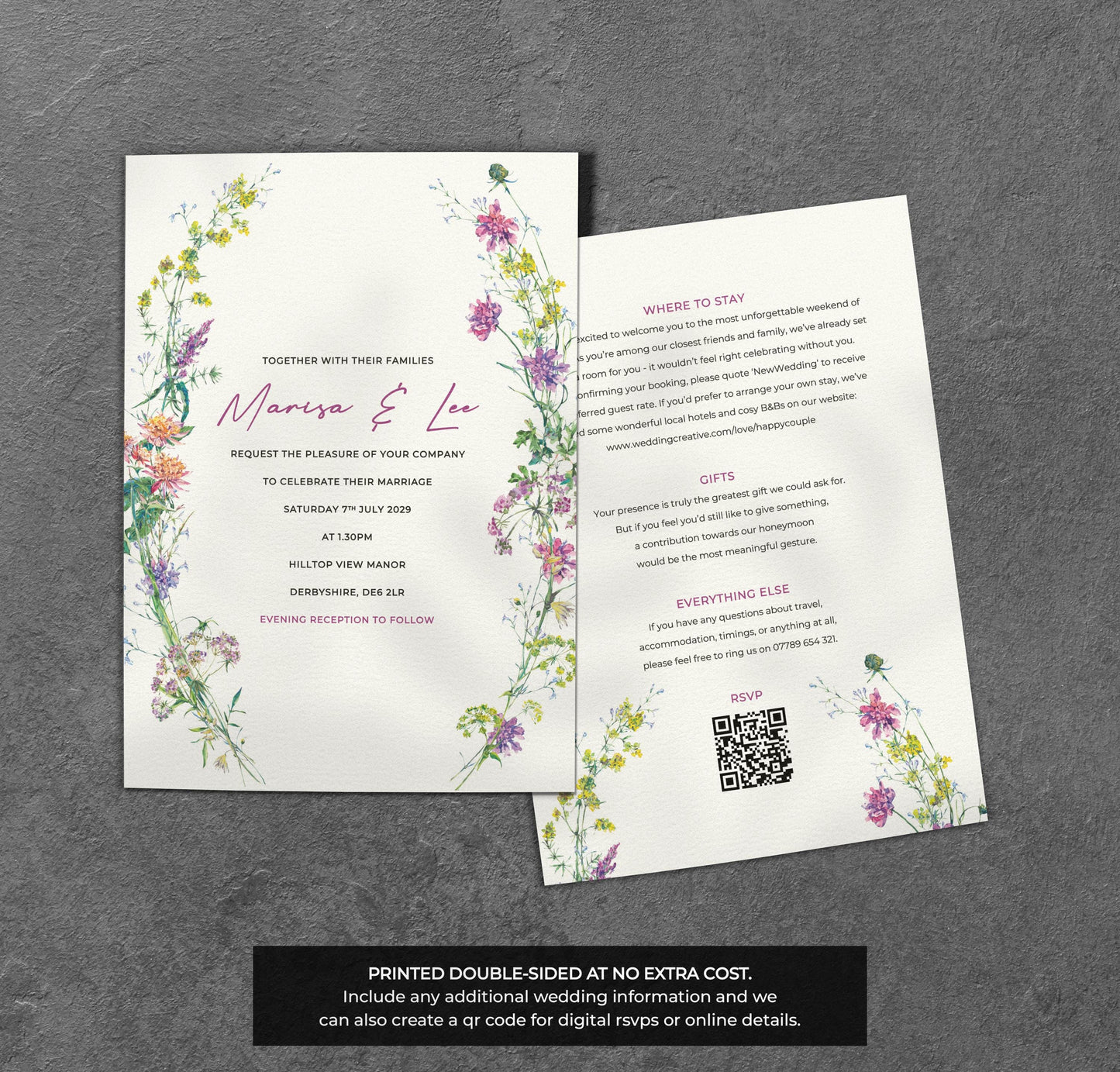 Wildflower Wedding Invitation – Botanical Meadow Arch with Kraft Envelopes