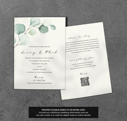 Eucalyptus Wedding Invitation – Green Botanical Design with Envelopes