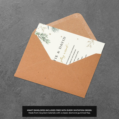 Winter Pinecone Wedding Invitation – Rustic Greenery Design with Envelopes