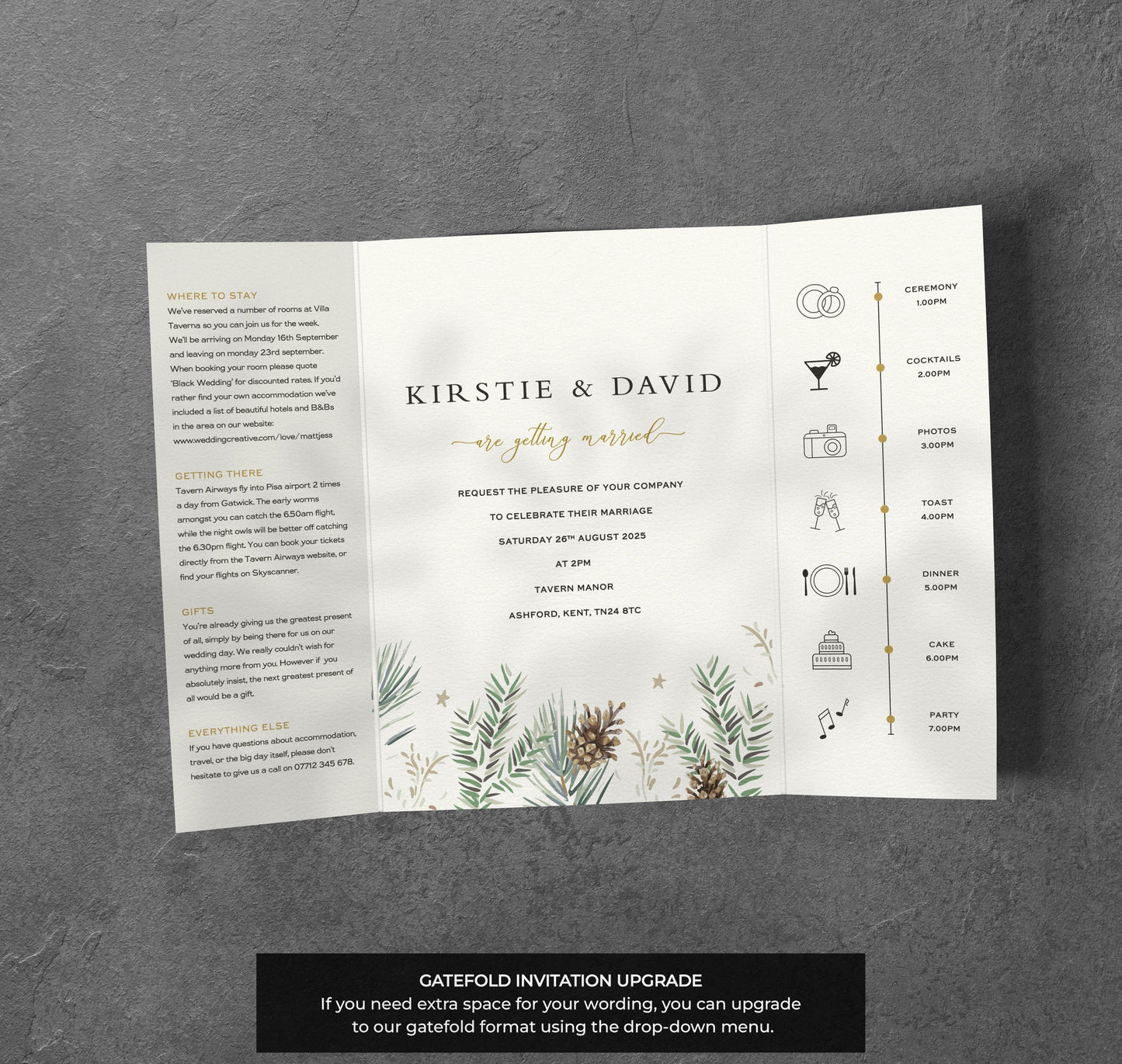 Winter Pinecone Wedding Invitation – Rustic Greenery Design with Envelopes