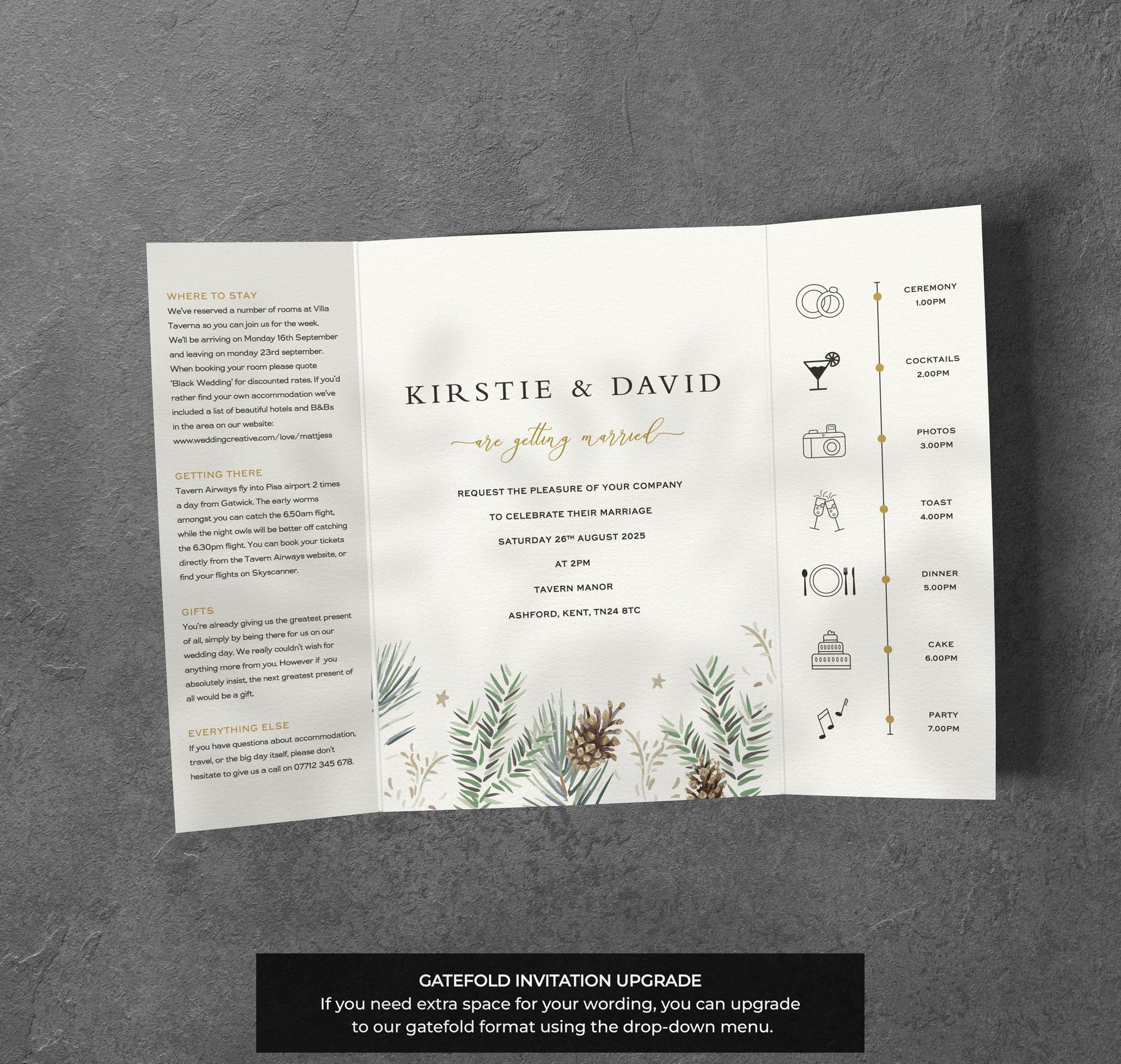 Winter Pinecone Wedding Invitation – Rustic Greenery Design with Envelopes