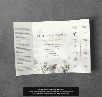 Winter Pinecone Wedding Invitation – Rustic Greenery Design with Envelopes