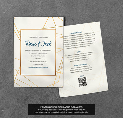 Geometric Wedding Invitation – Gold Line Design with Kraft Envelopes