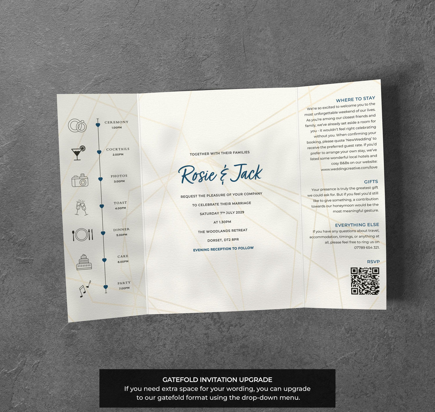 Geometric Wedding Invitation – Gold Line Design with Kraft Envelopes