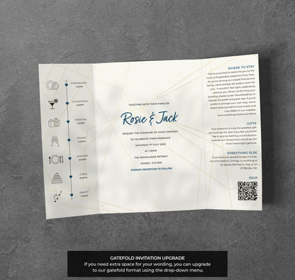 Geometric Wedding Invitation – Gold Line Design with Kraft Envelopes