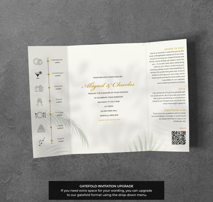 Palm Leaf Wedding Invitation – Tropical Green Design with Kraft Envelopes