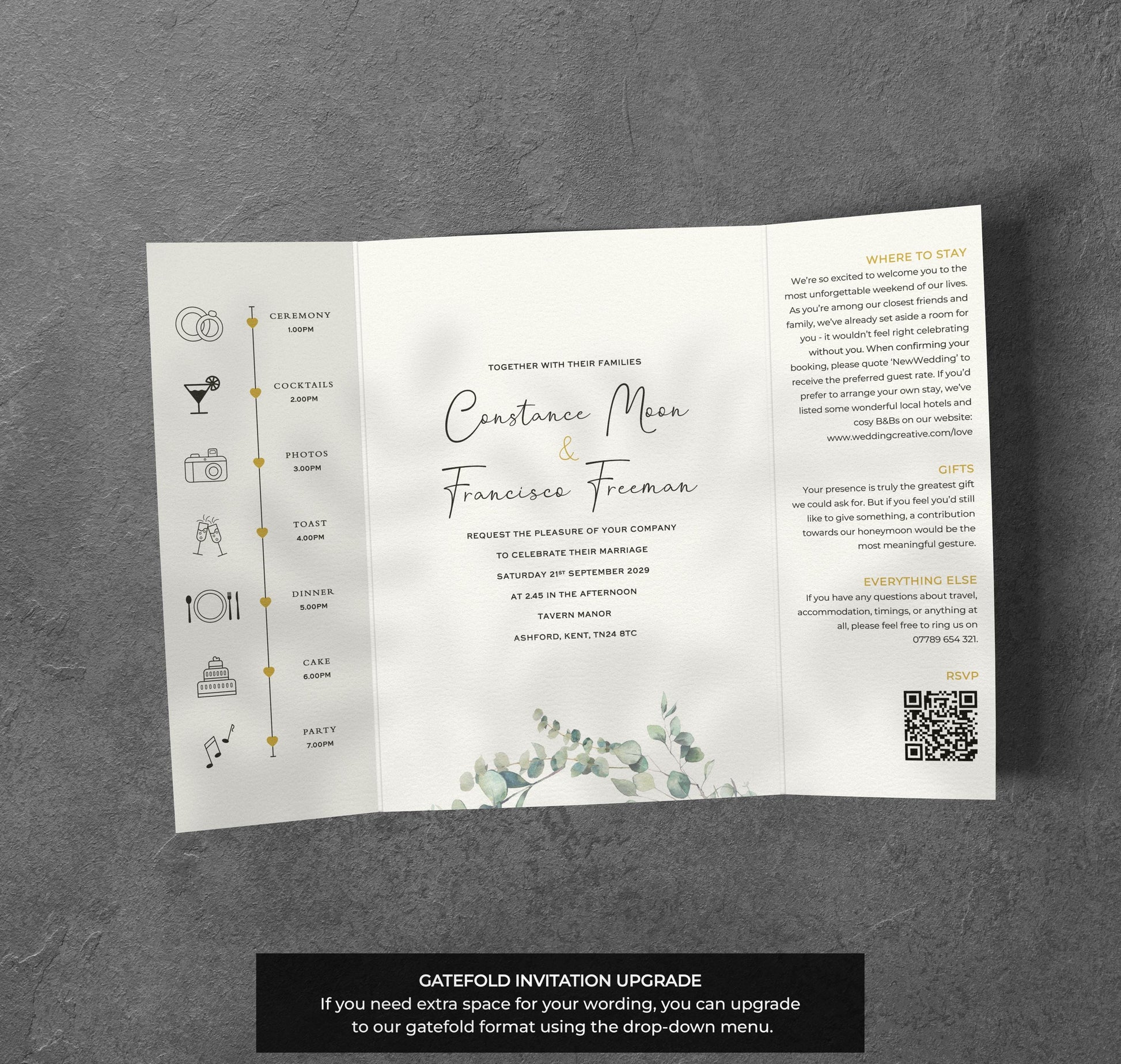 Eucalyptus Wedding Invitation – Greenery Design with Kraft Envelopes