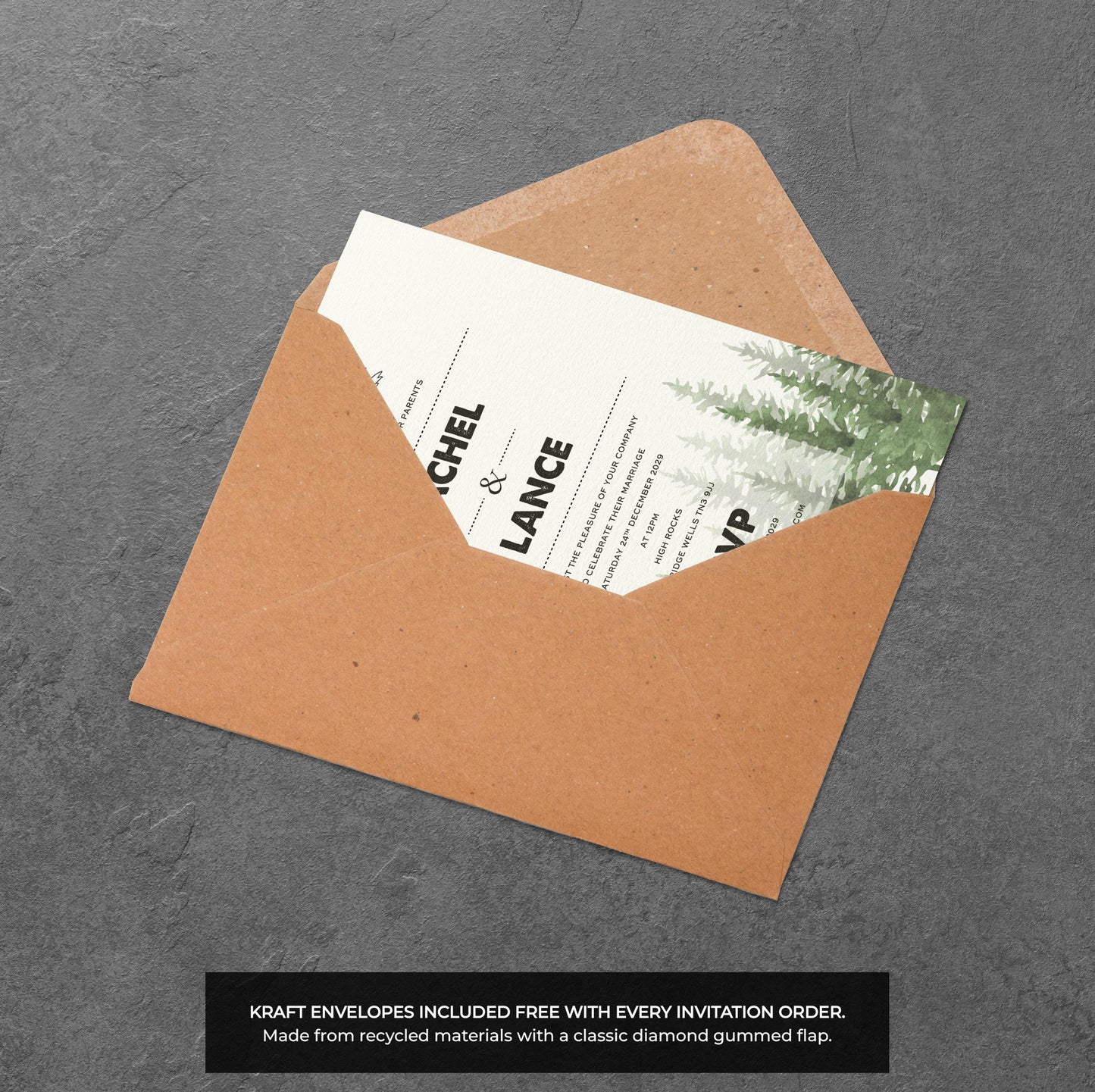 Rustic Forest Wedding Invitation – Arrow & Pine Design with Kraft Envelopes