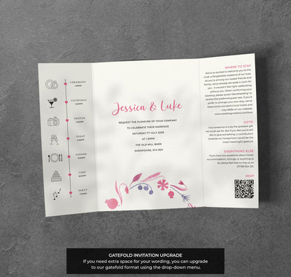 Pink & Purple Wreath Wedding Invitation – Floral Ring Design with Kraft Envelopes