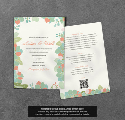 Pastel Floral Wedding Invitation – Soft Retro Blooms with Kraft Envelopes