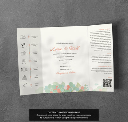 Pastel Floral Wedding Invitation – Soft Retro Blooms with Kraft Envelopes