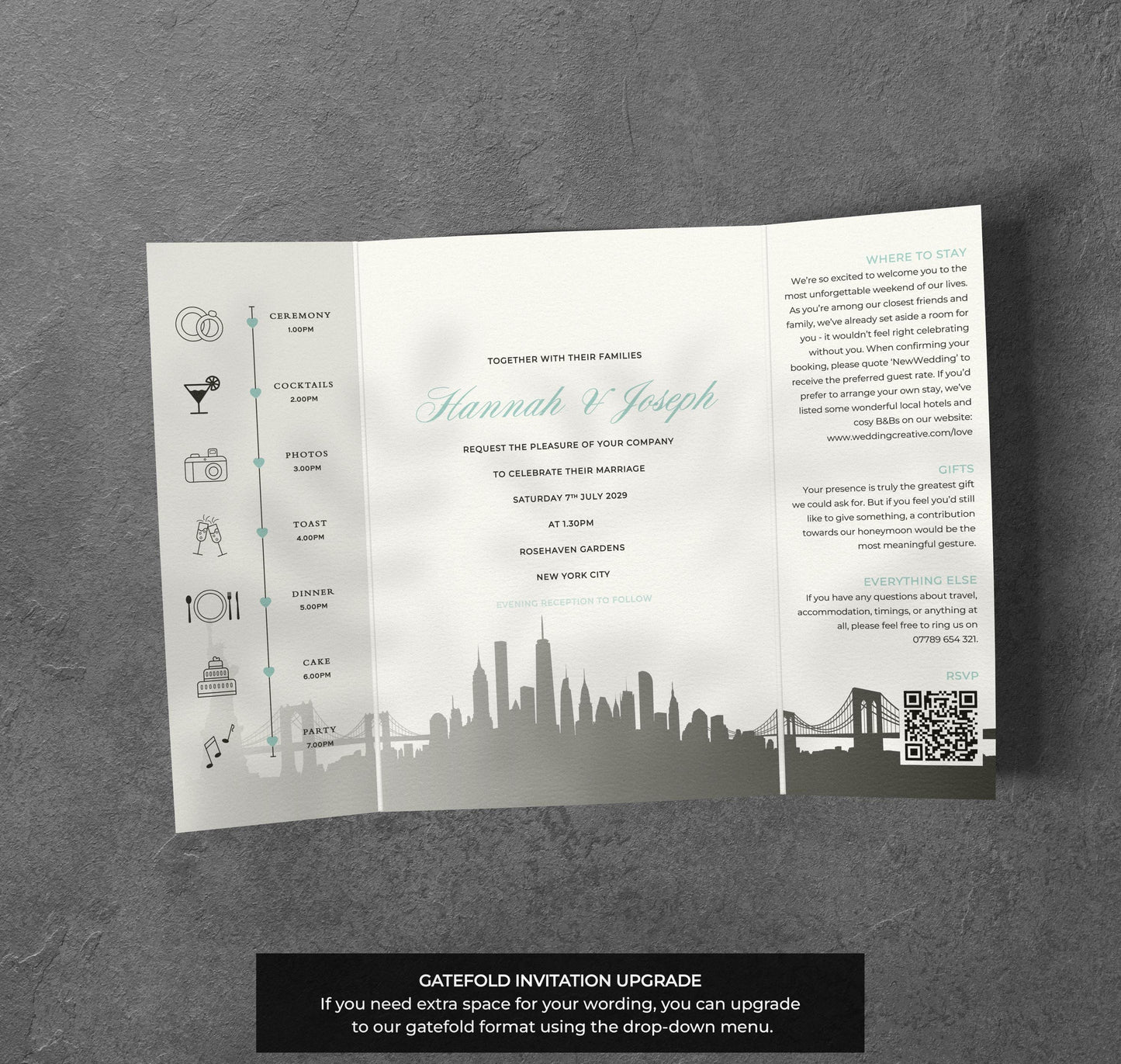 NYC Skyline Wedding Invitation – Modern City Design with Kraft Envelopes