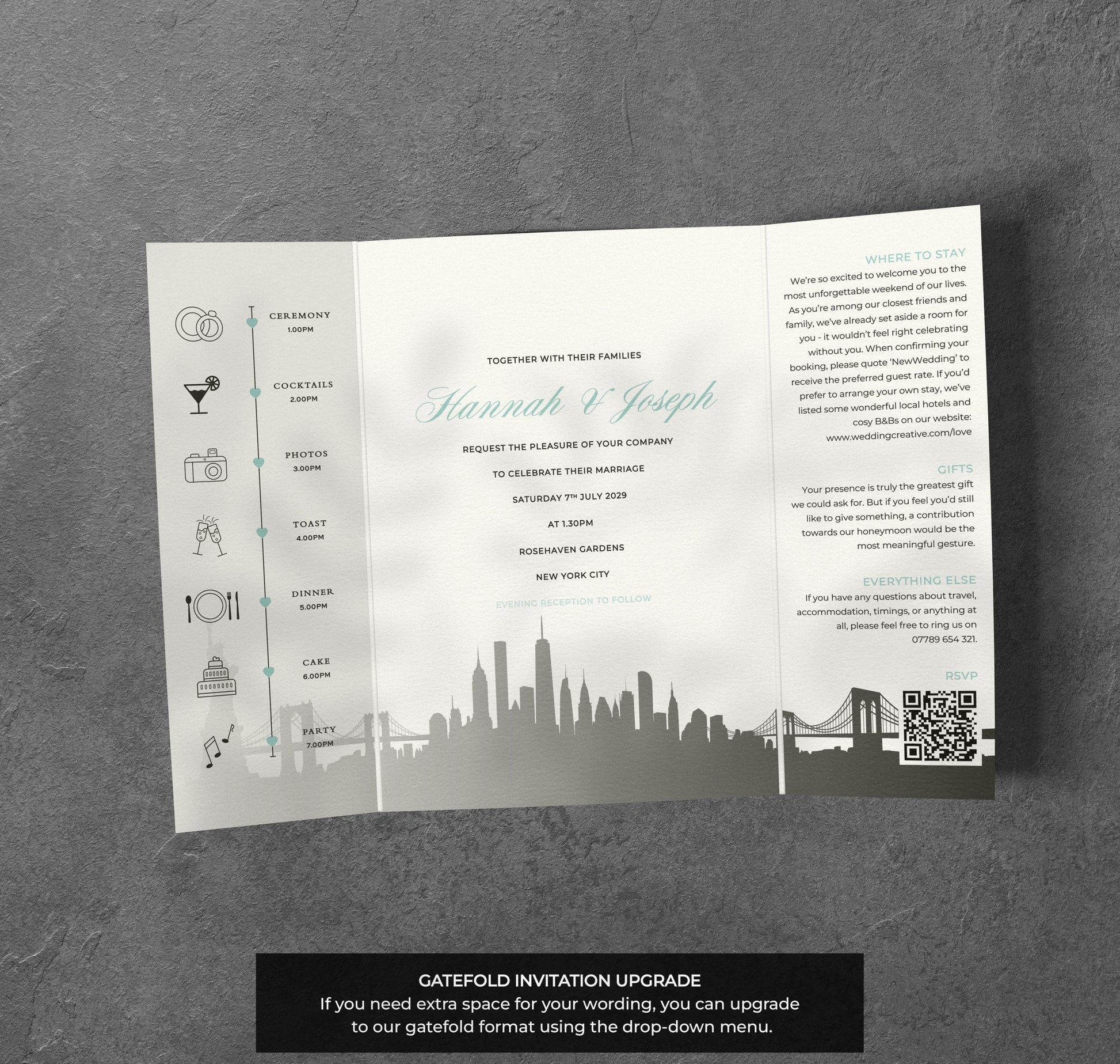 NYC Skyline Wedding Invitation – Modern City Design with Kraft Envelopes