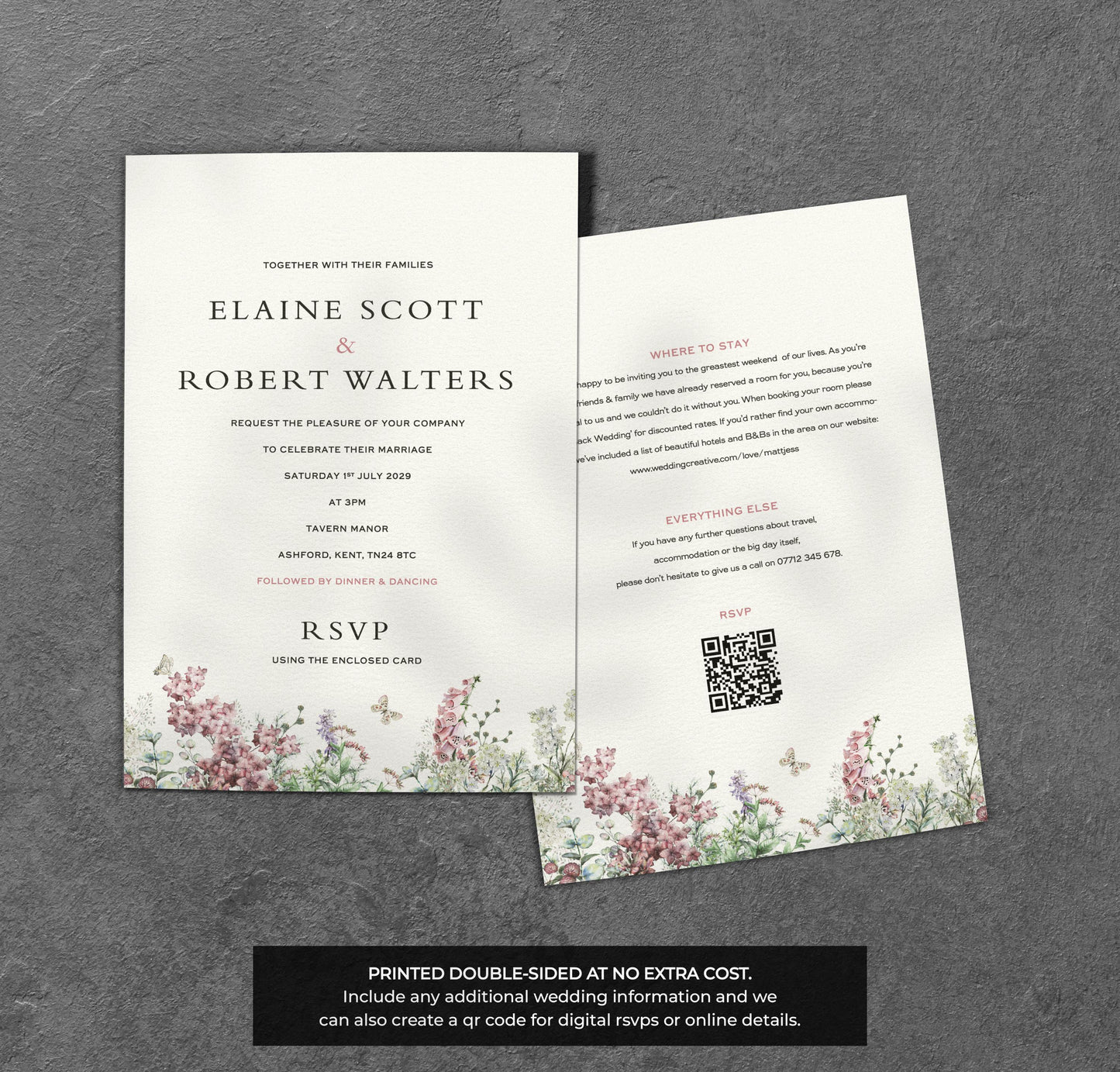 Wildflower Wedding Invitation – Meadow Floral Design with Kraft Envelopes