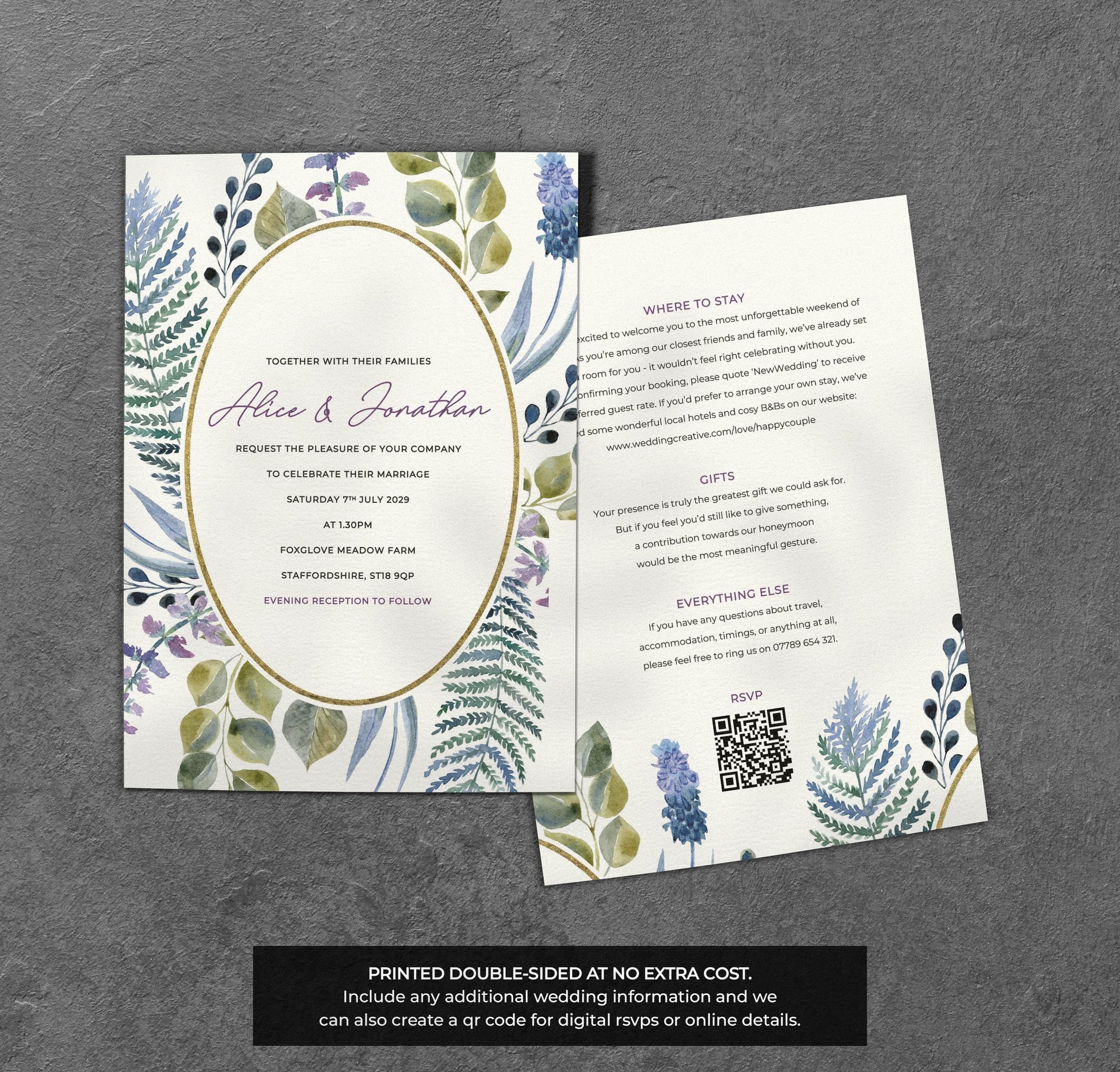 Botanical Frame Wedding Invitation – Wild Greenery Design with Kraft Envelopes