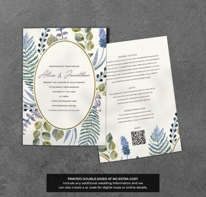 Botanical Frame Wedding Invitation – Wild Greenery Design with Kraft Envelopes