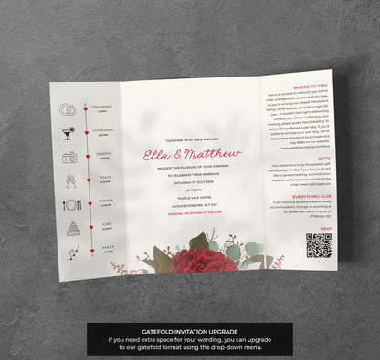 Red Rose Wedding Invitation – Geometric Floral Design with Kraft Envelopes