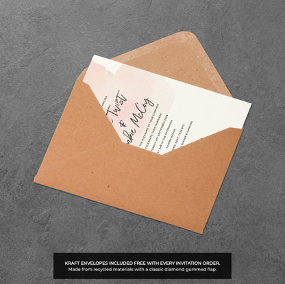 Pink Watercolour Wedding Invitation – Modern Minimal Blush Design with Envelopes