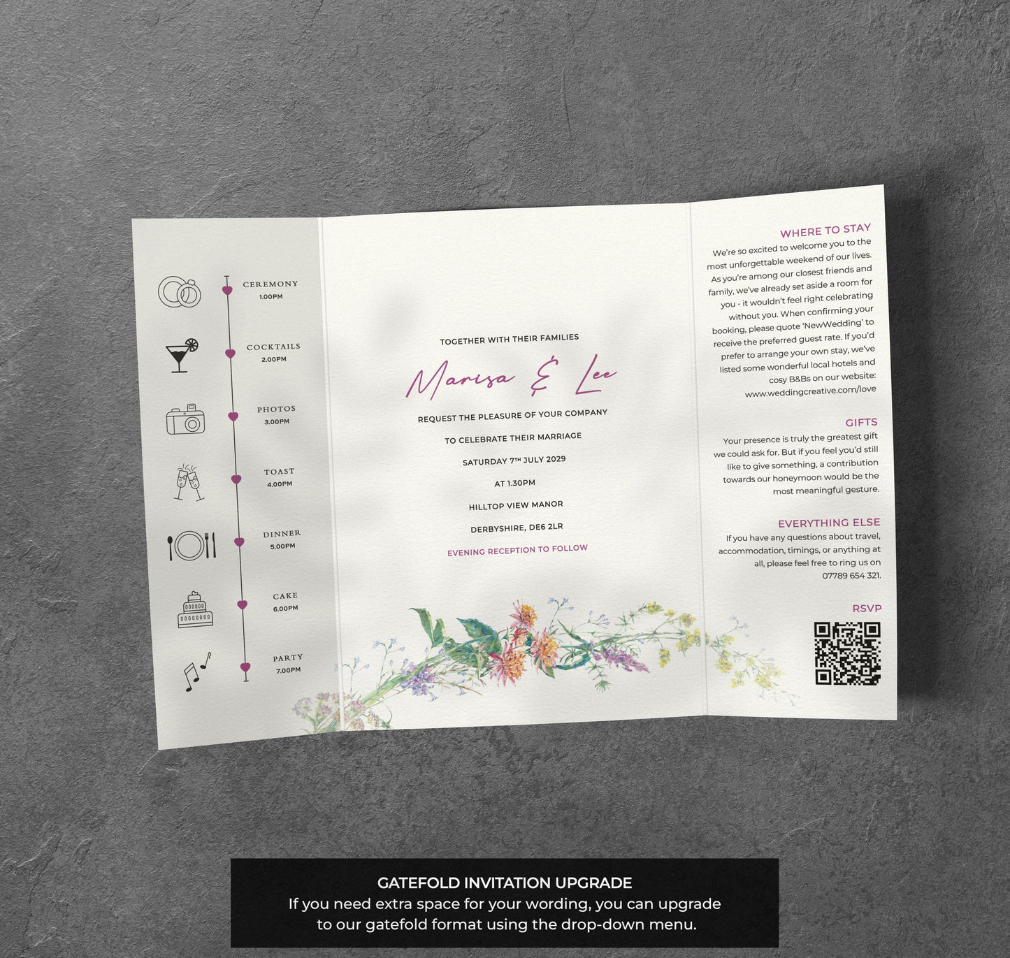 Wildflower Wedding Invitation – Botanical Meadow Arch with Kraft Envelopes