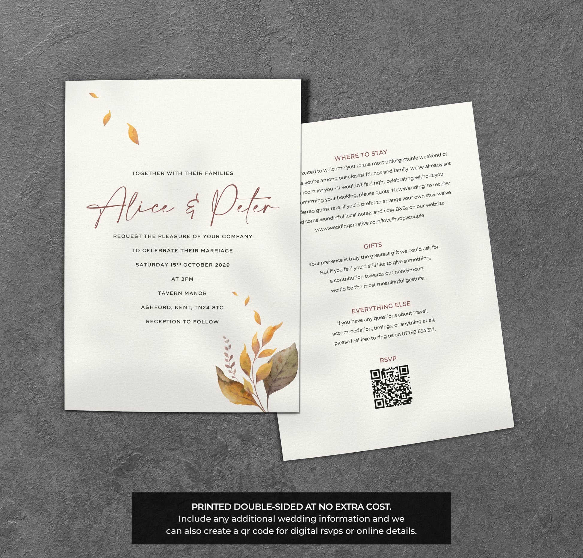 Autumn Leaves Wedding Invitation with Envelopes