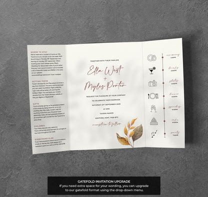 Autumn Leaves Wedding Invitation with Envelopes