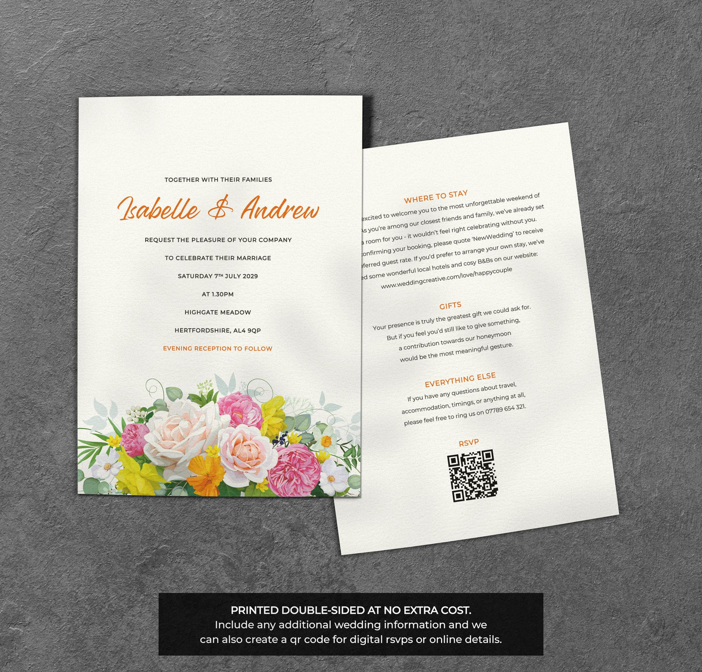 Spring Floral Wedding Invitation – Colourful Flowers with White Envelopes