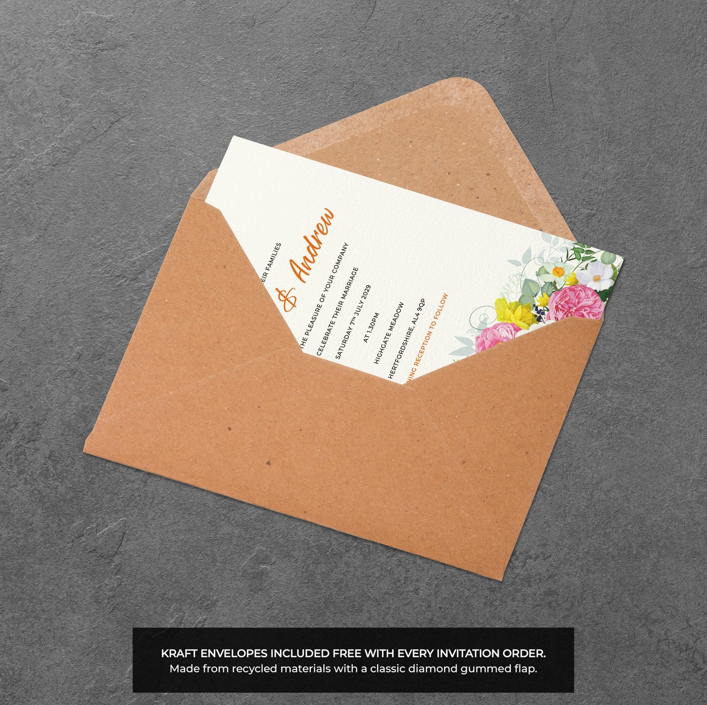 Spring Floral Wedding Invitation – Colourful Flowers with White Envelopes