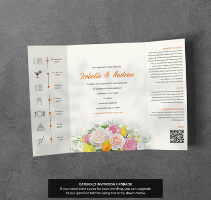 Spring Floral Wedding Invitation – Colourful Flowers with White Envelopes