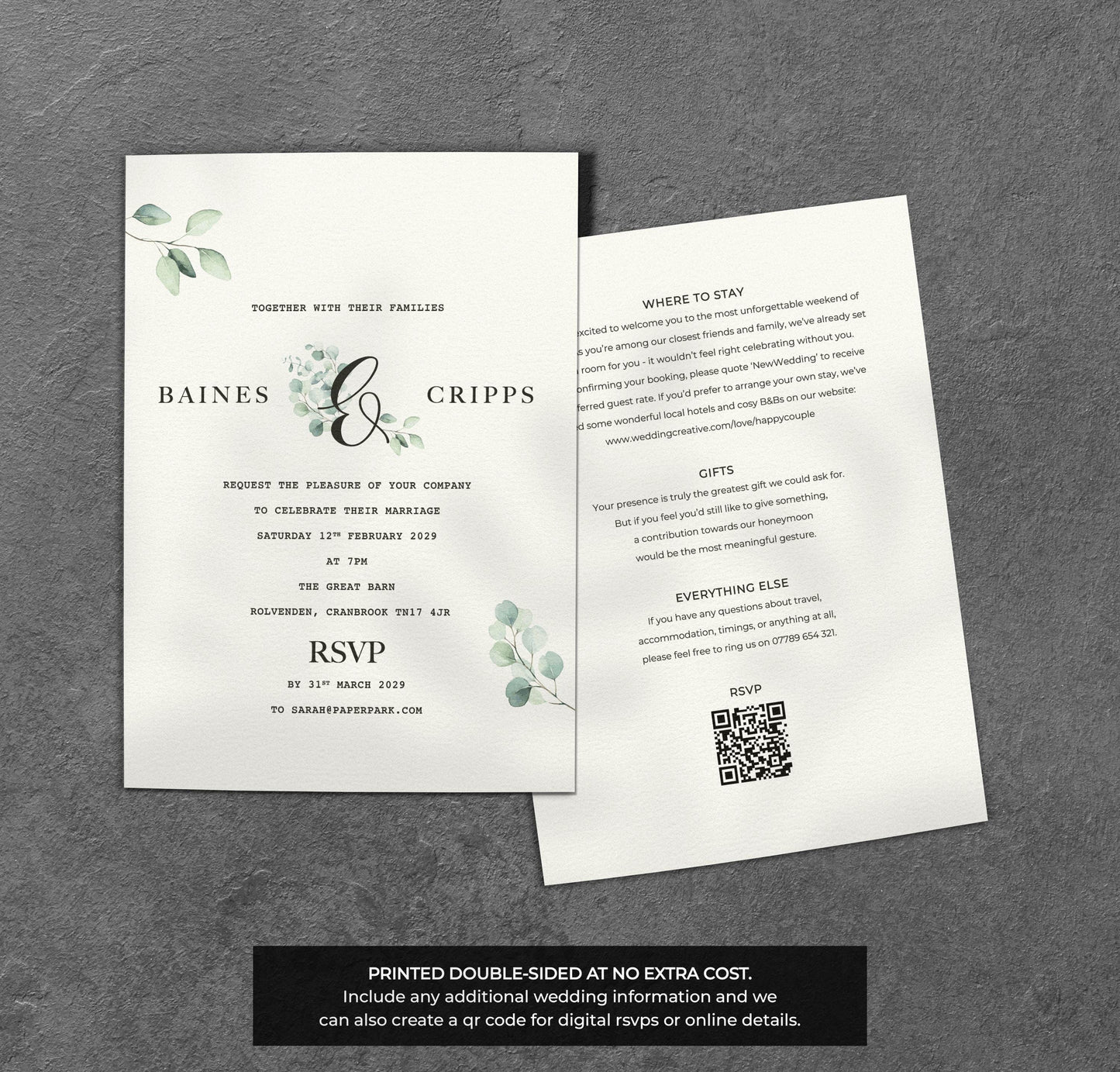 Eucalyptus Wedding Invitation – Greenery Botanical Design with Envelopes