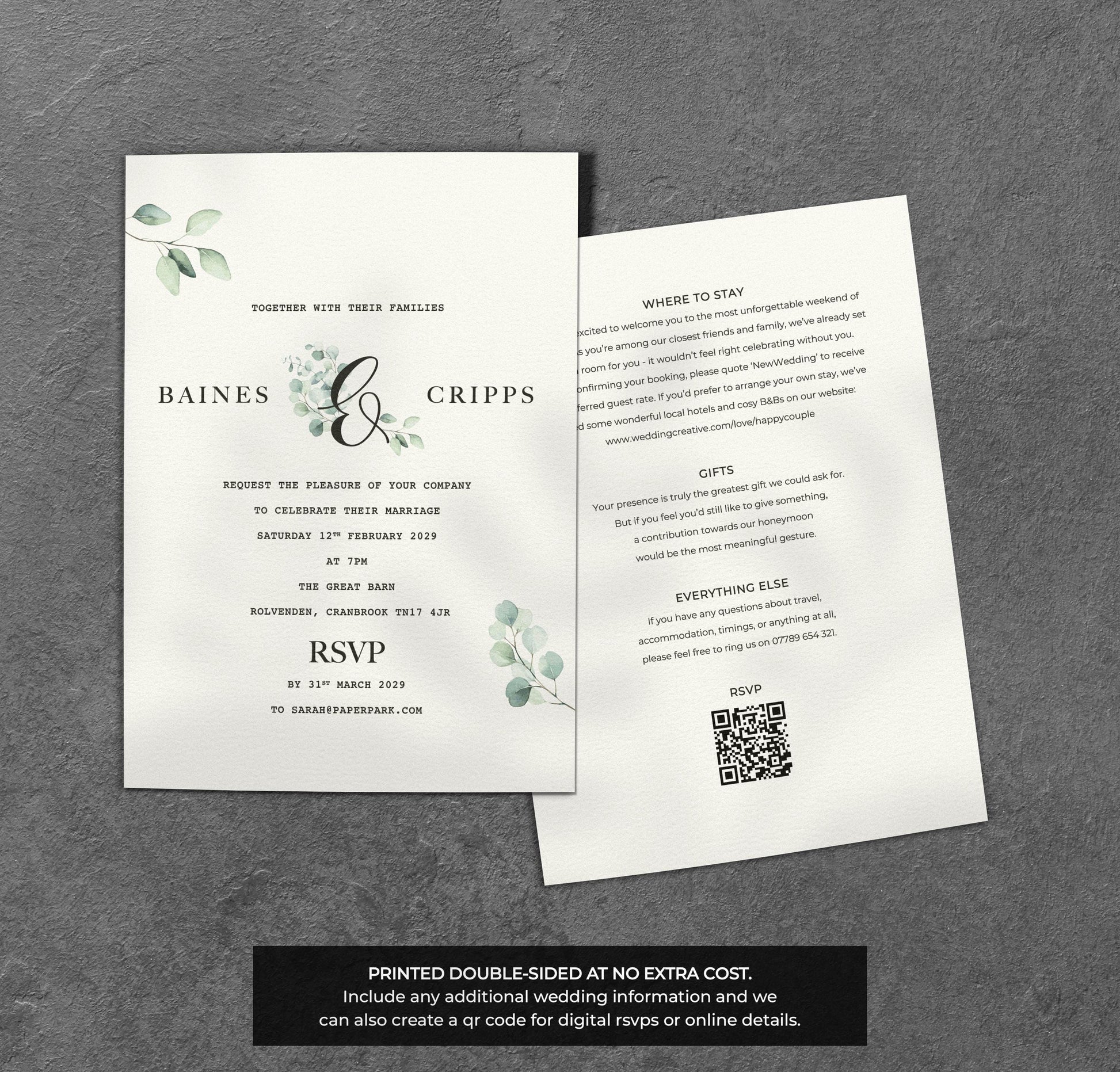 Eucalyptus Wedding Invitation – Greenery Botanical Design with Envelopes