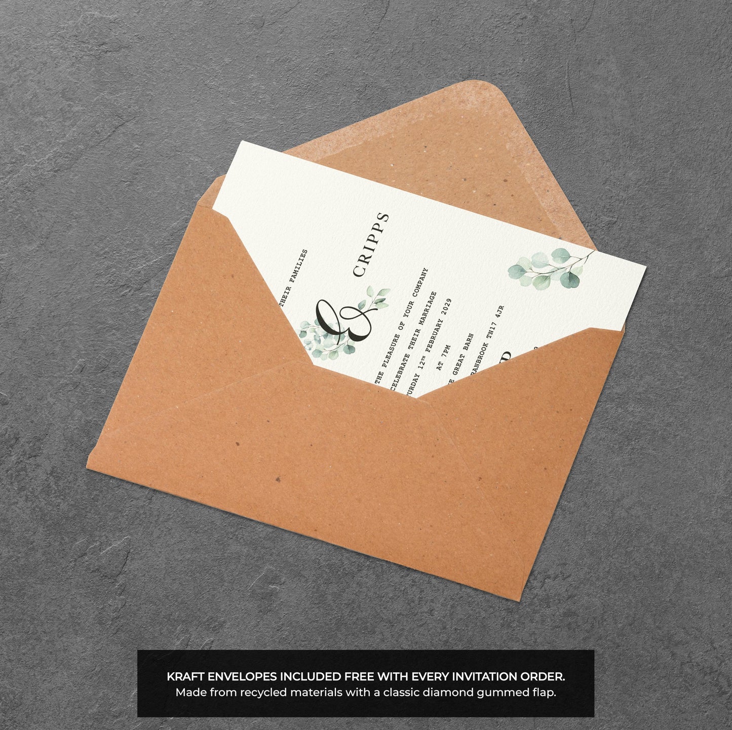 Eucalyptus Wedding Invitation – Greenery Botanical Design with Envelopes